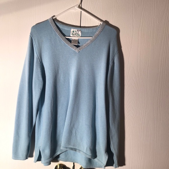 Women’s rare fall Quaker Factory baby blue long sleeve Sequin sweater - Picture 3 of 11